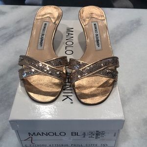 Manolo Blahnik sequin kitten heel sandal
